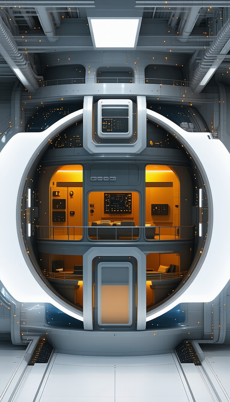 In The Image, There Is A Large, Futuristic-looking Room With A Circular Shape