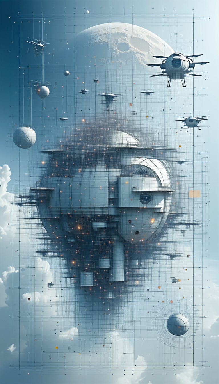 In This Image, There Is A Large, Three-dimensional Model Of A Space Station