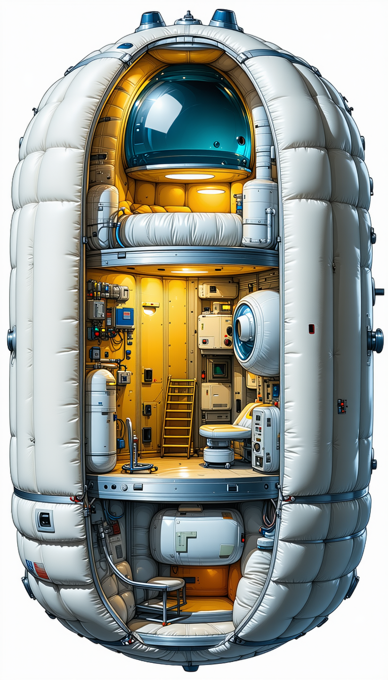 In The Image, There Is A Large White Spacecraft With A Yellow Interior
