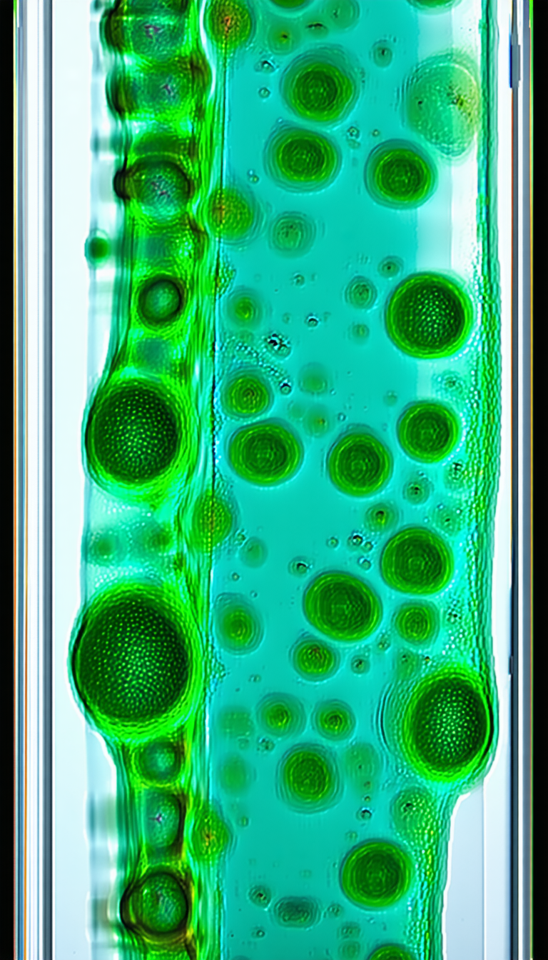 A Close-up Of A Green Substance, Possibly A Plant Or A Piece Of Algae, With A Blue Background