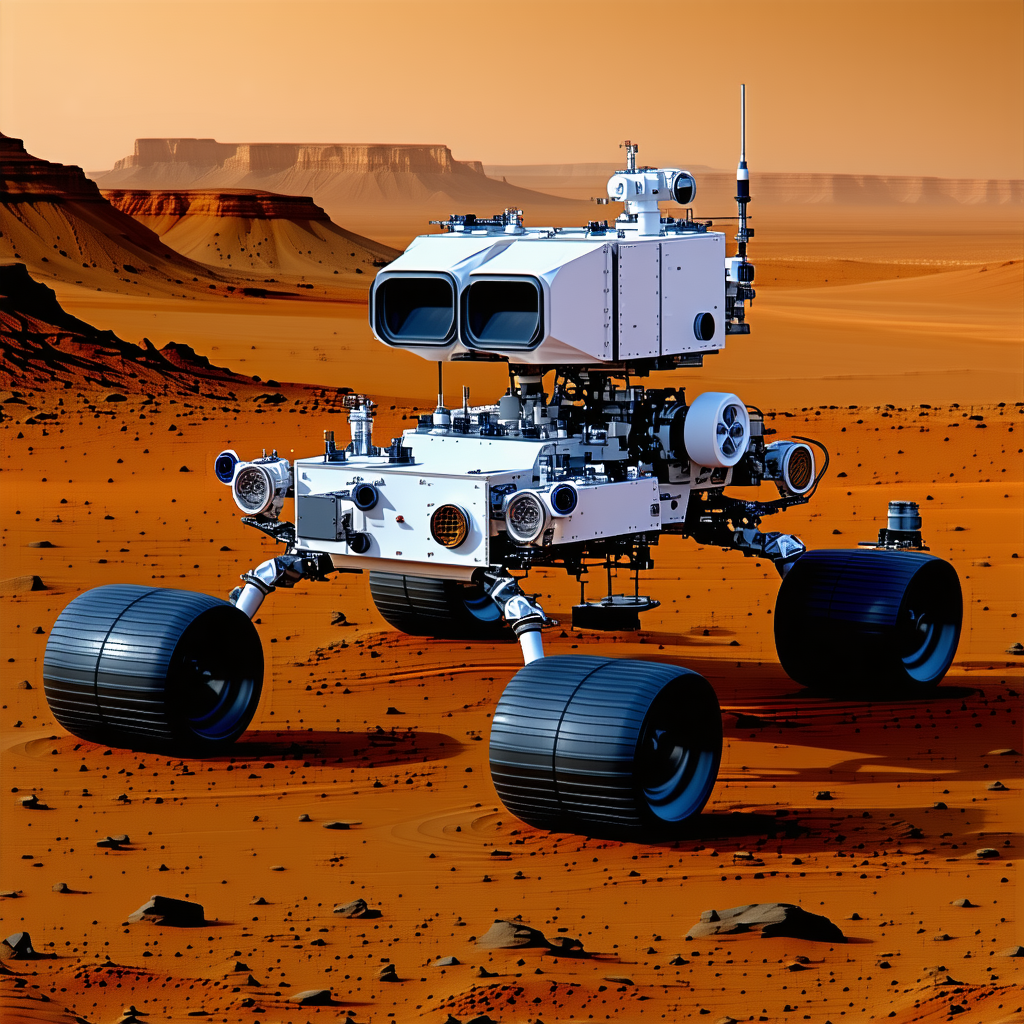 A White Robotic Vehicle, Possibly A Rover, Sitting On A Rocky Terrain