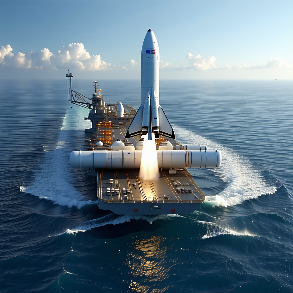 A Large Space Shuttle Being Transported On A Boat In The Ocean