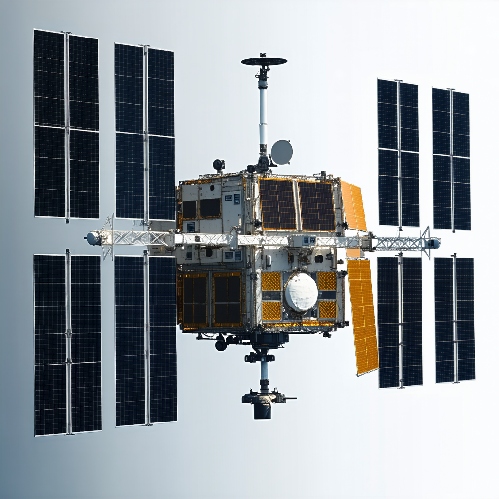 A Space Shuttle With A Large Satellite Dish On Top Of It