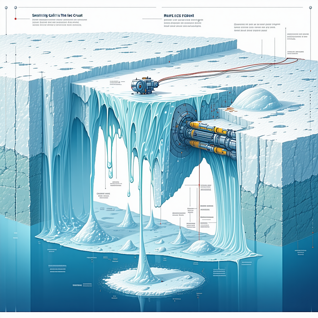 A Large Iceberg Is Shown In A Diagram, With A Small Submarine Located Inside The Iceberg