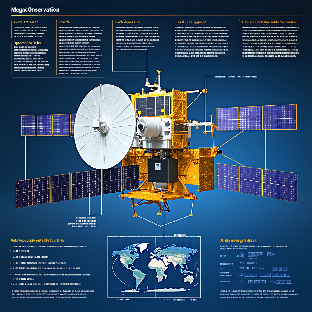 The Image Is A Detailed Diagram Of A Spacecraft, Specifically A Satellite