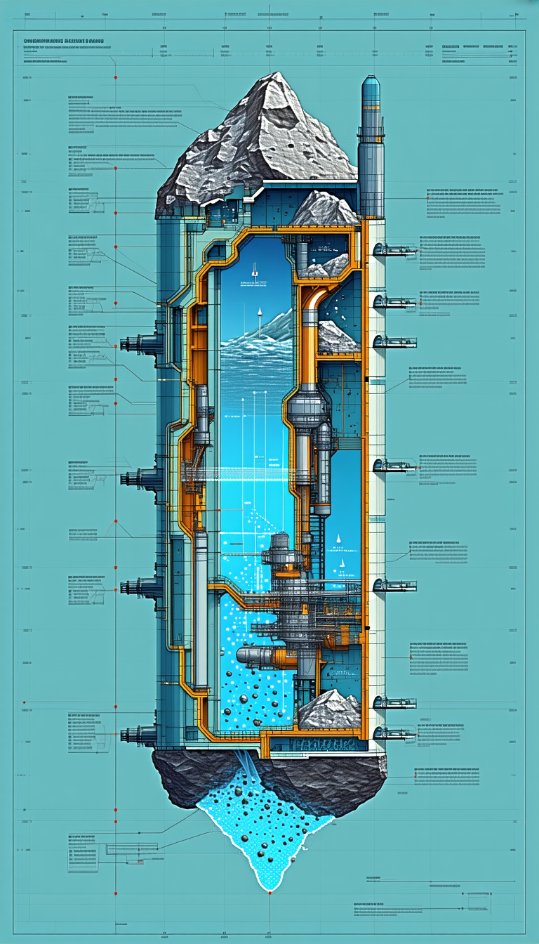 A Blue And White Drawing Of A Submarine Is Shown