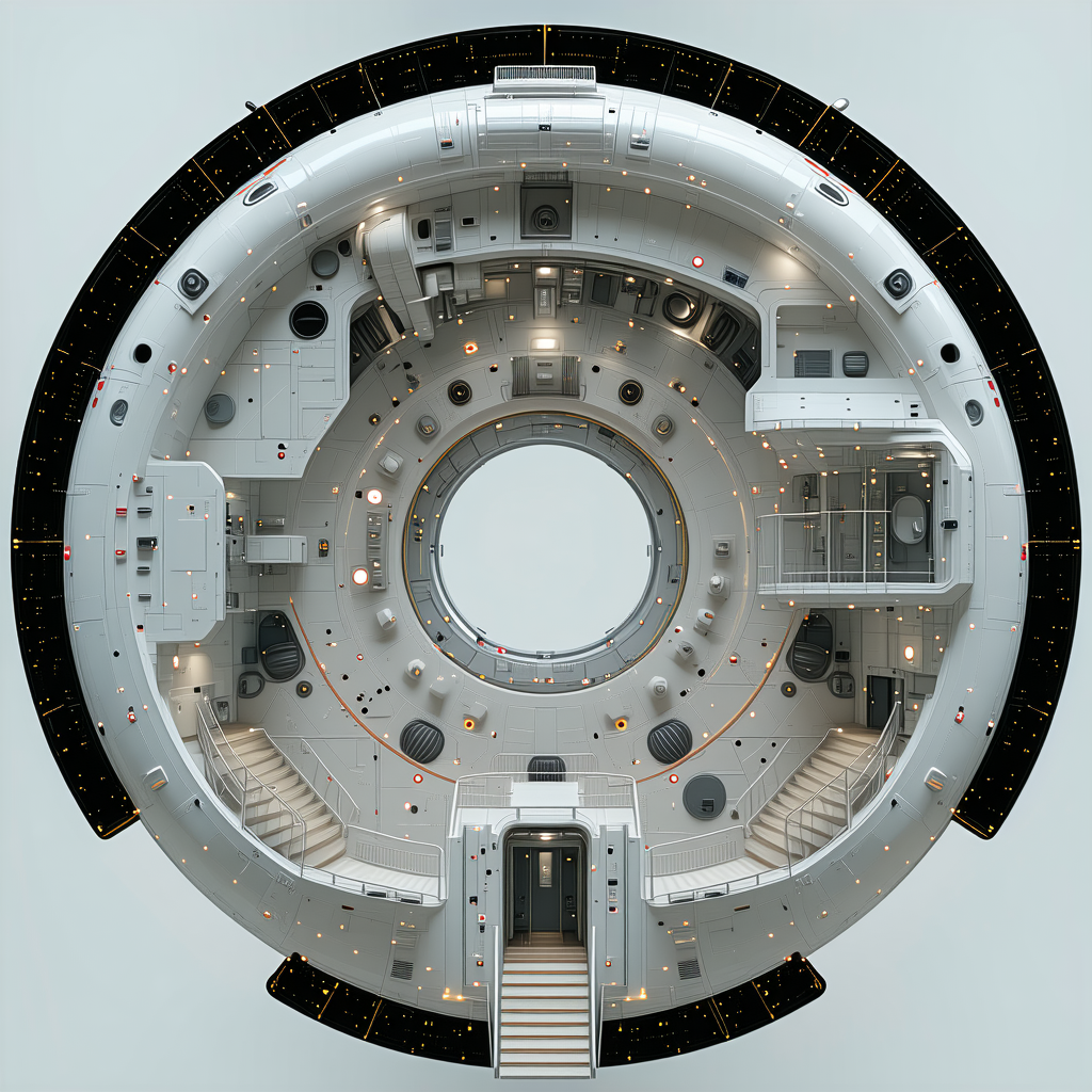 The Image Is A 3d Model Of A Space Station, Showcasing The Interior Of The Spacecraft