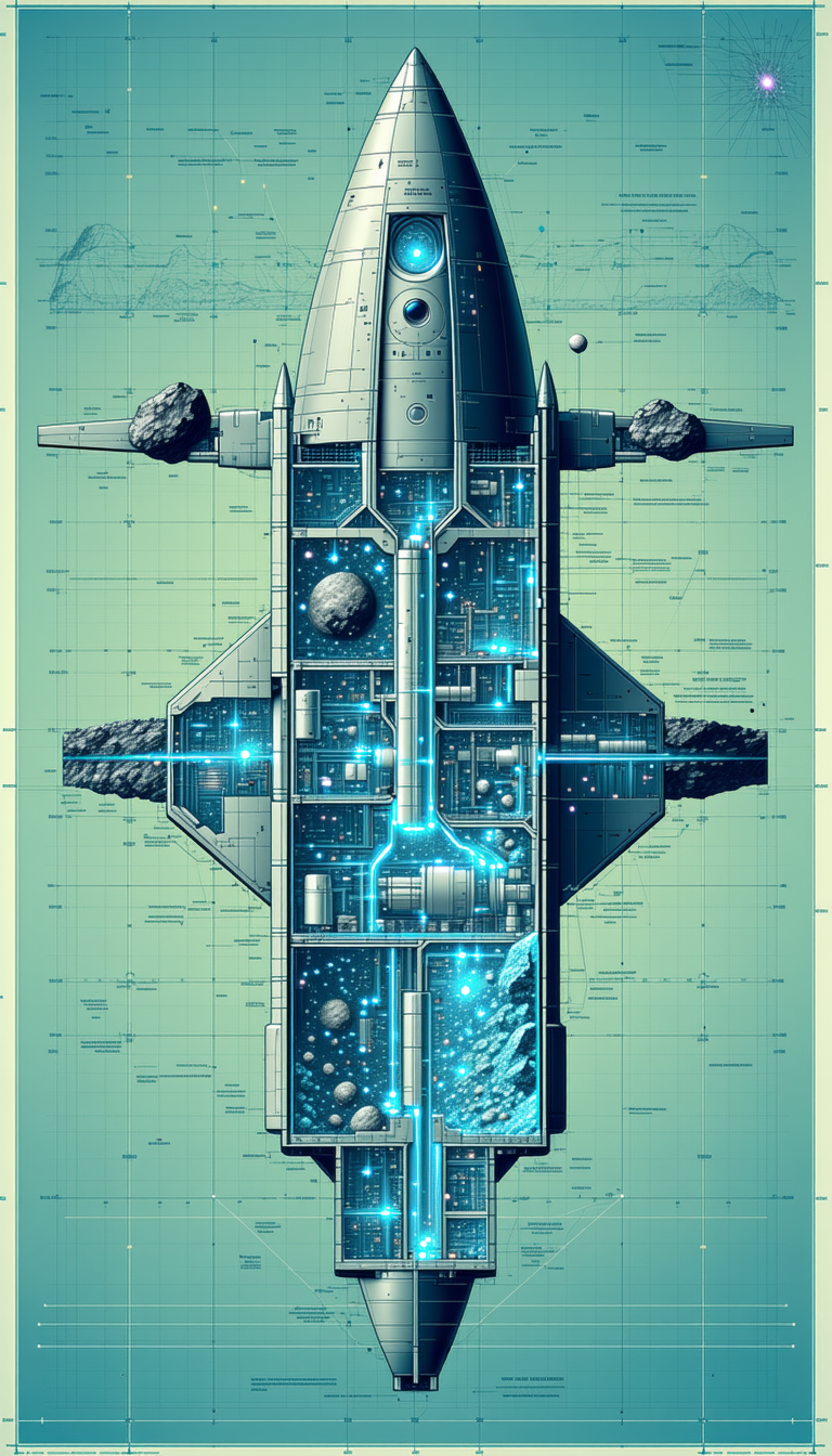 A Space Ship Is Shown In A Blue And White Color Scheme