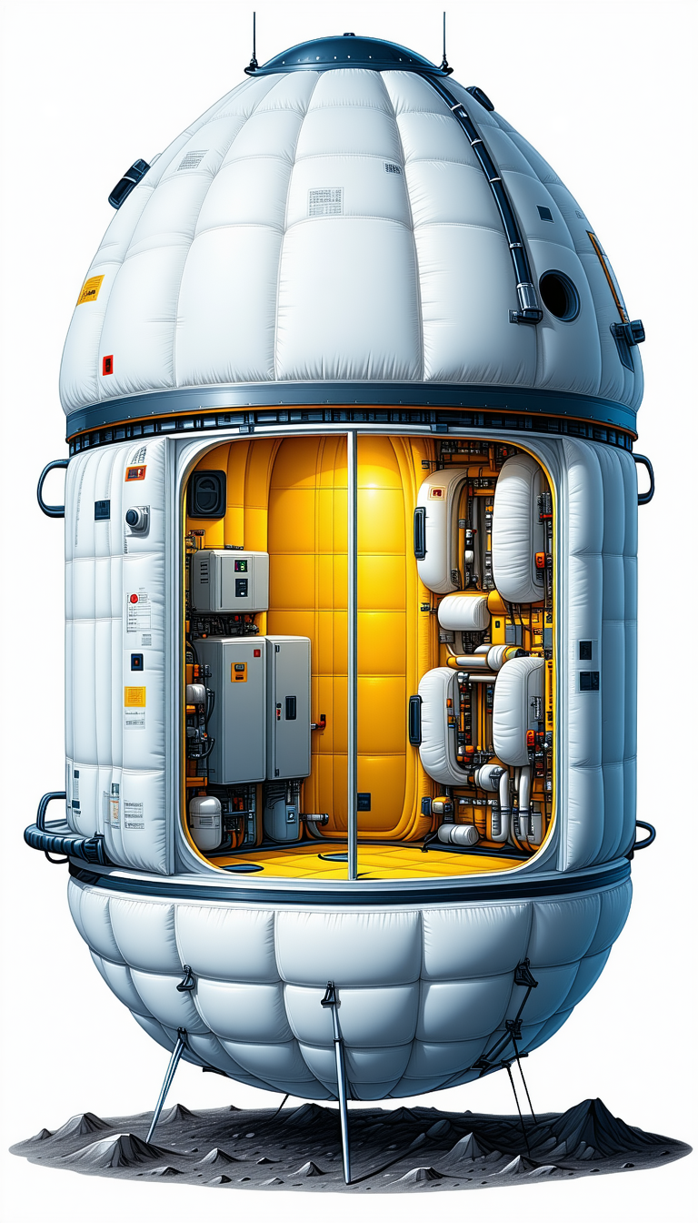 A Large White Spacecraft Is Shown In A Blue And Yellow Color Scheme