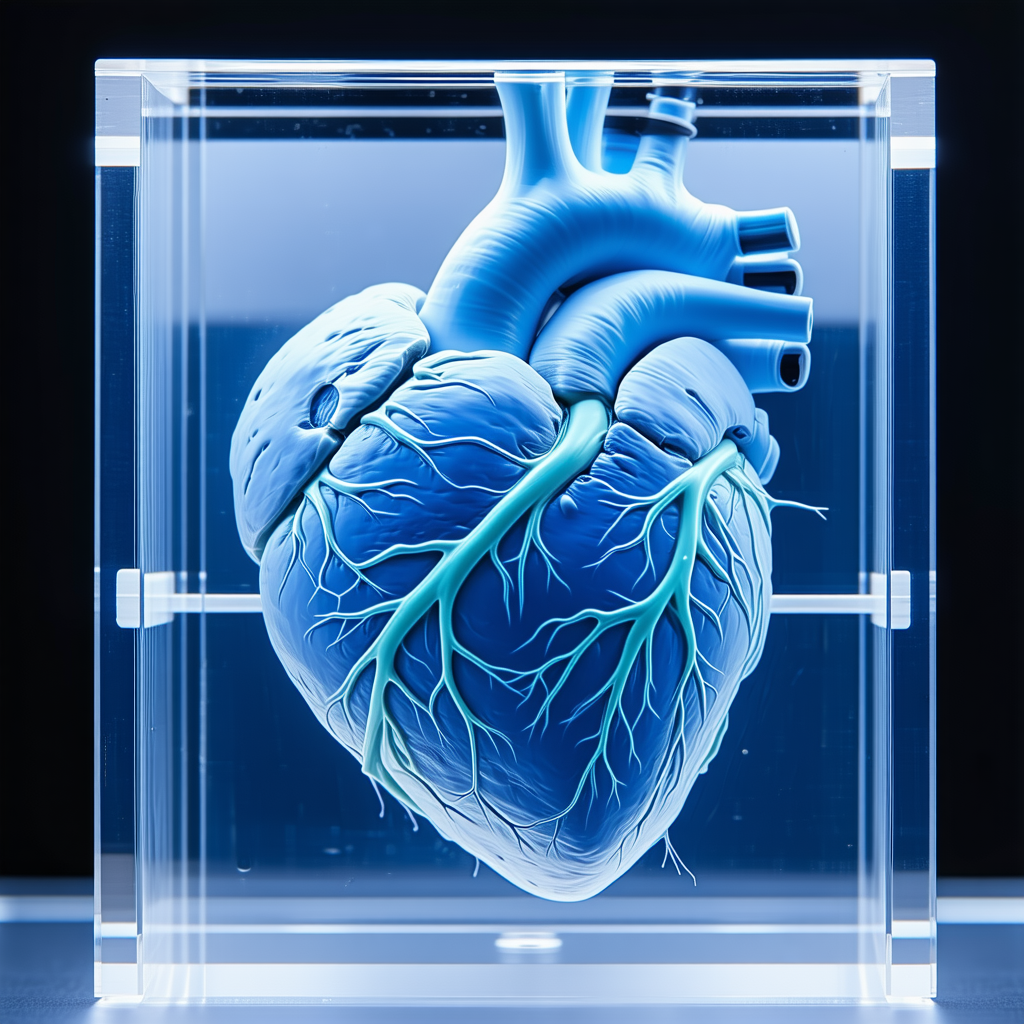 A Heart Is Displayed In A Glass Case, Showcasing Its Intricate Structure