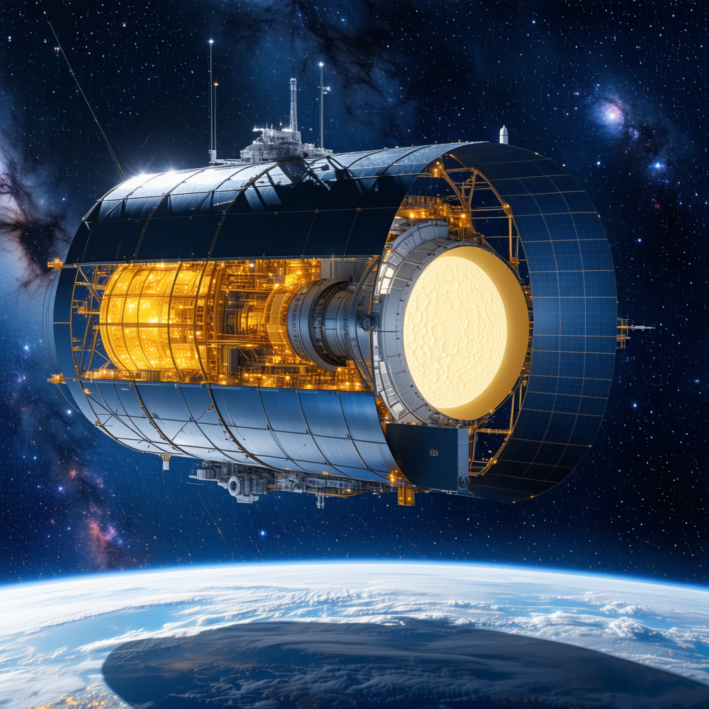 A Large Spacecraft, Possibly A Satellite Or A Space Station, Floating In The Sky