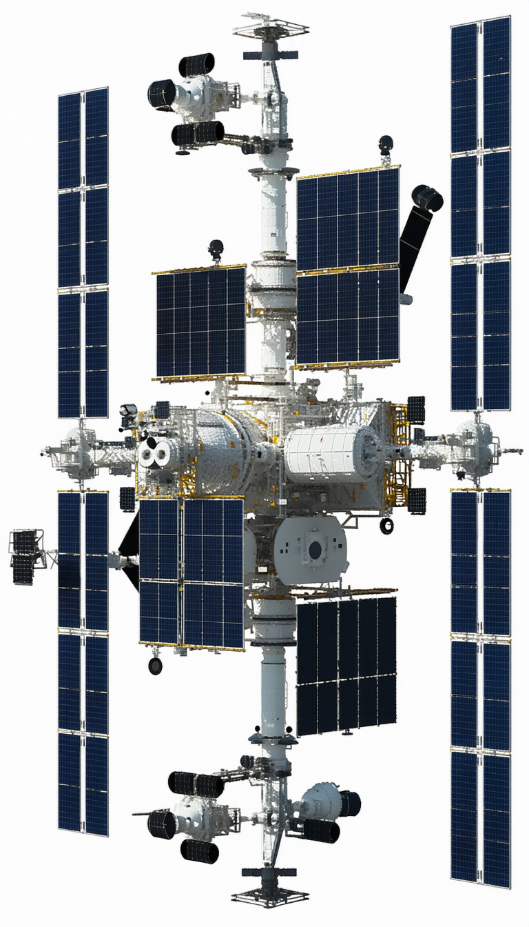 A Large Spacecraft Is Shown In A White And Black Color Scheme