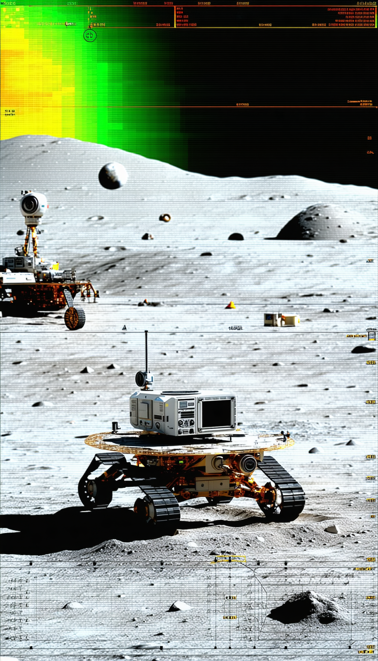 A Robotic Vehicle On A Lunar Surface, With A Large Satellite In The Background