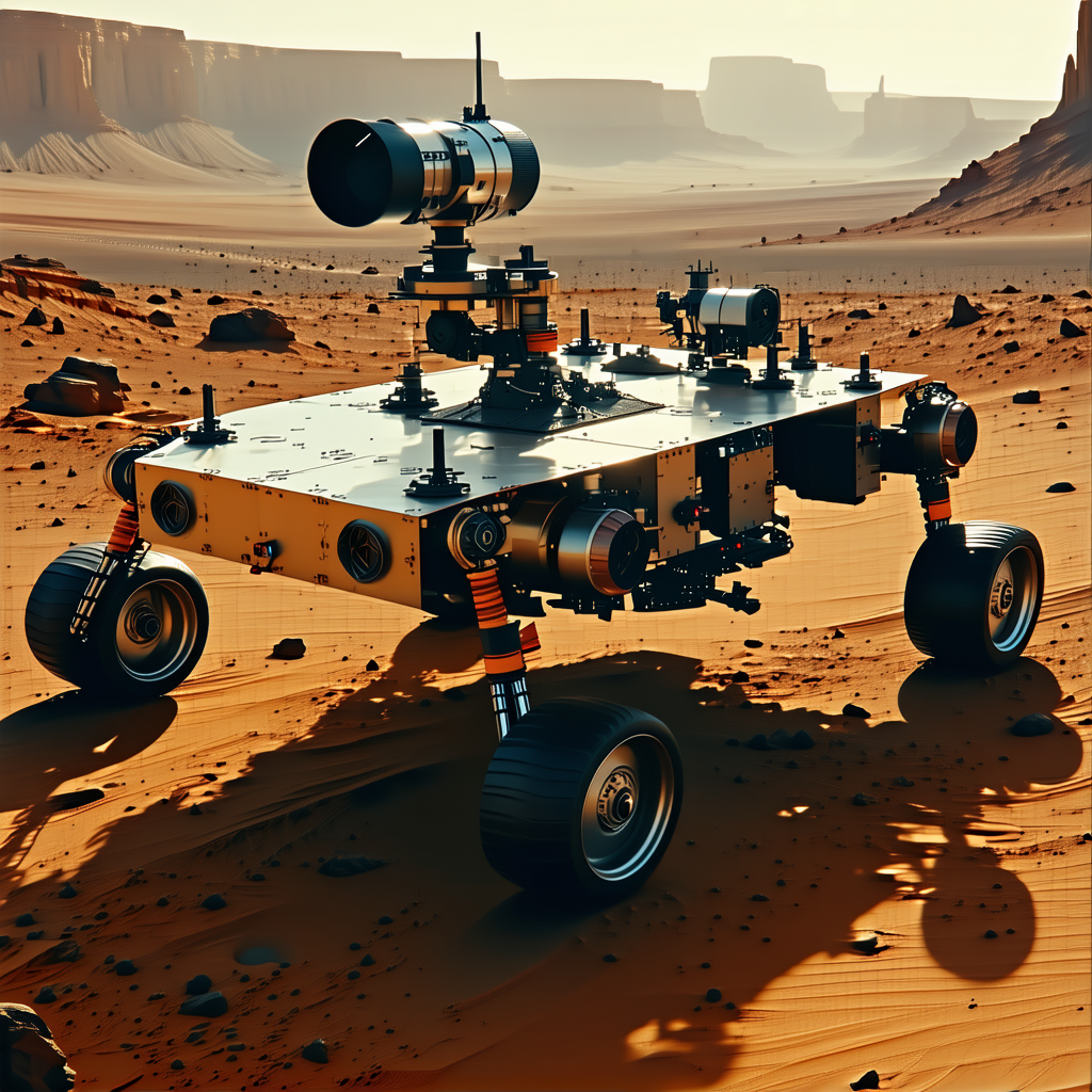 A Large Robotic Vehicle With A Futuristic Design, Sitting On A Dirt Surface