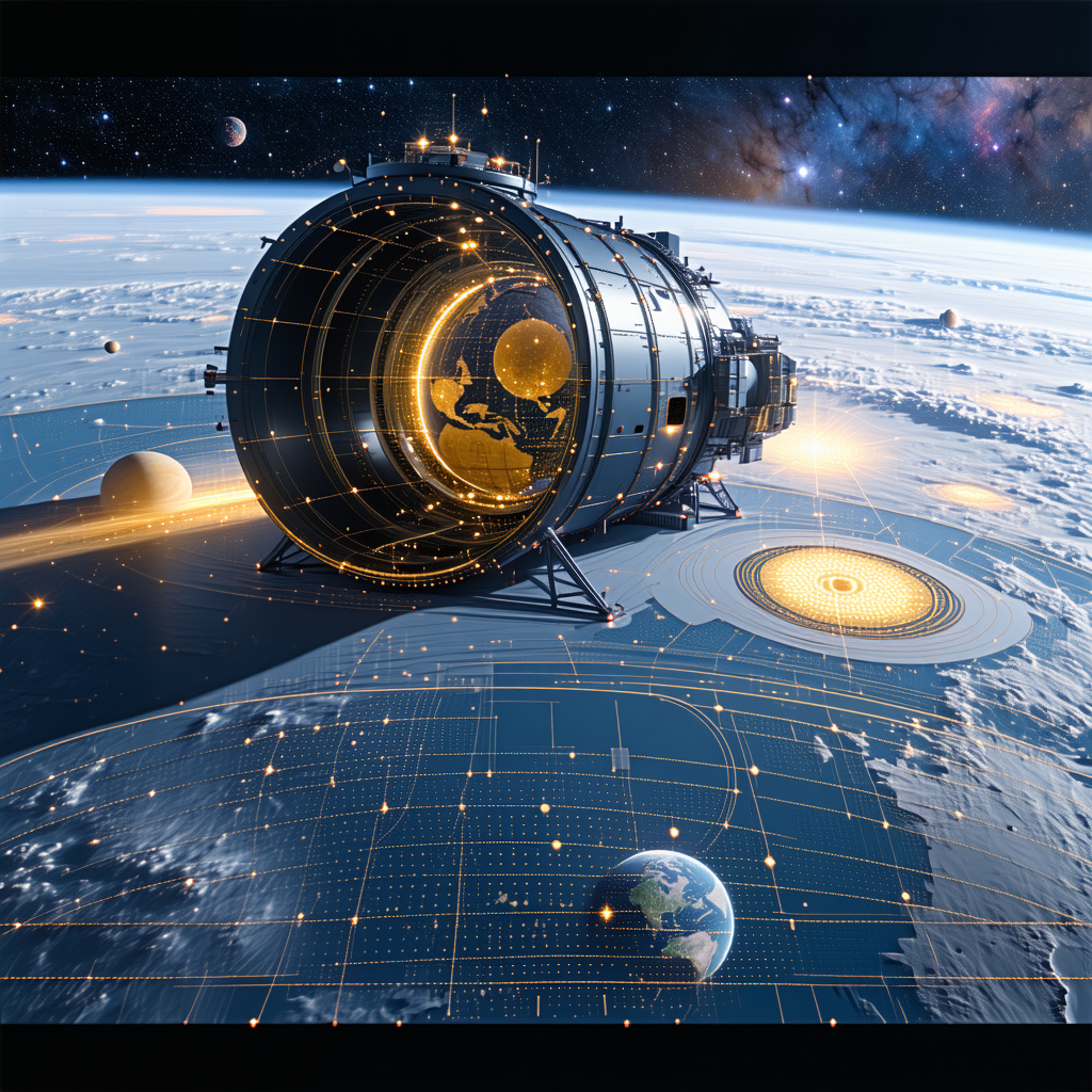 A Spacecraft With A Large Dome On Top, Floating In The Vast Expanse Of Space