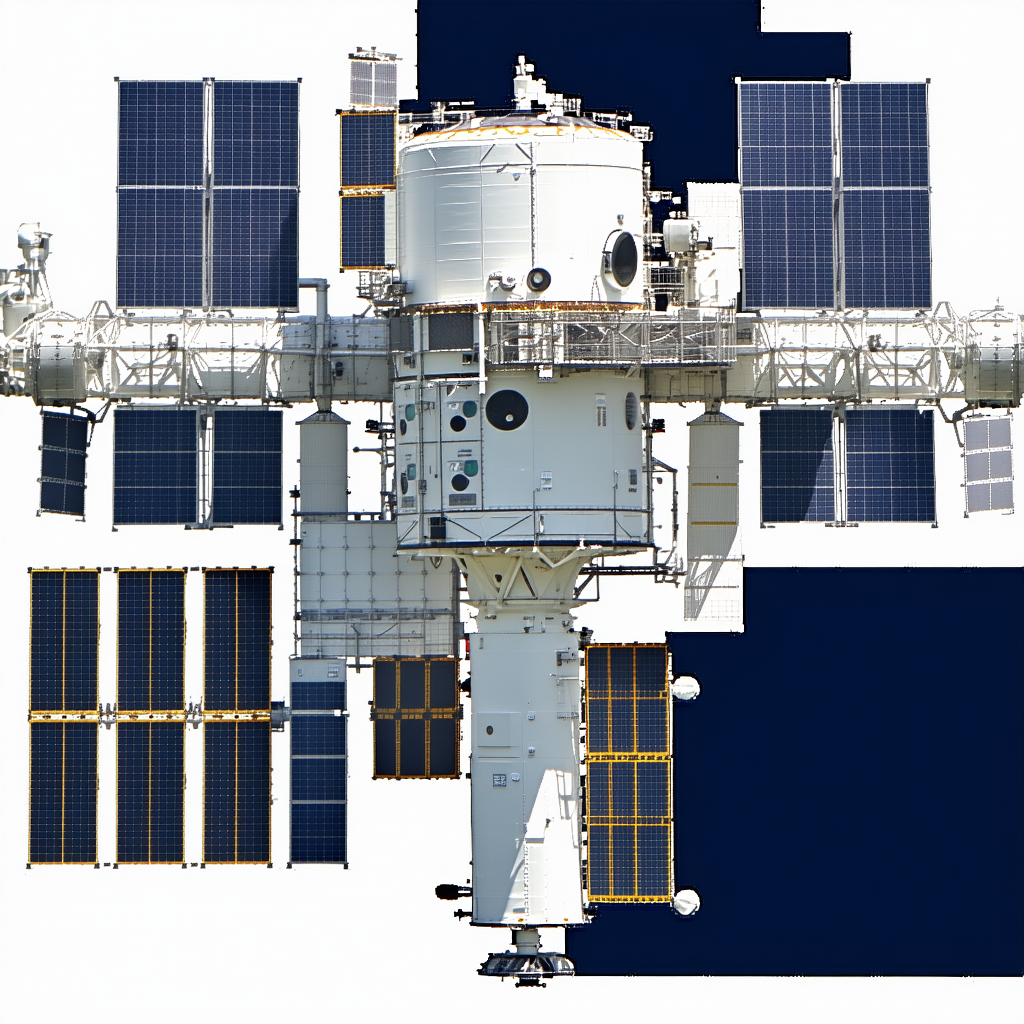 A Large Space Station With A White And Blue Color Scheme