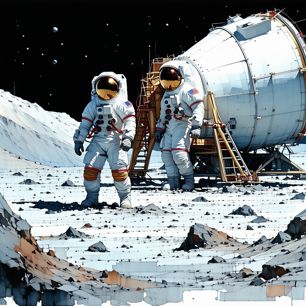 In The Image, There Are Two Astronauts Standing On The Moon, Wearing Their Space Suits