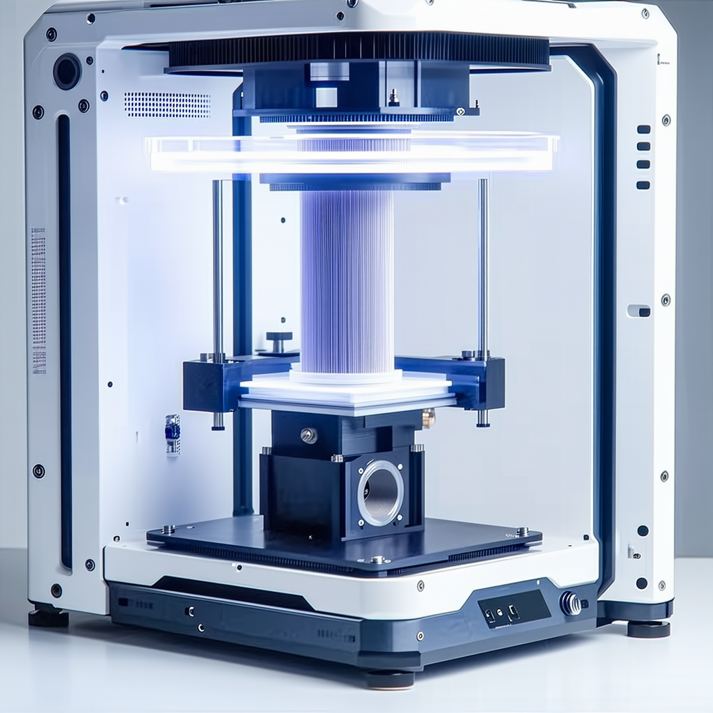 A Large, White, And Blue Machine With A Blue And White Plastic Tube On Top Of It