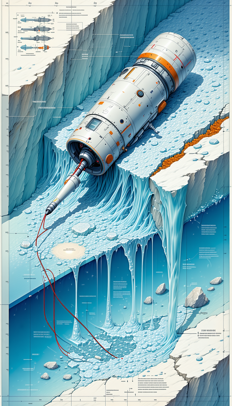 A Large, White, And Orange Spacecraft Is Shown In A Blue And White Illustration