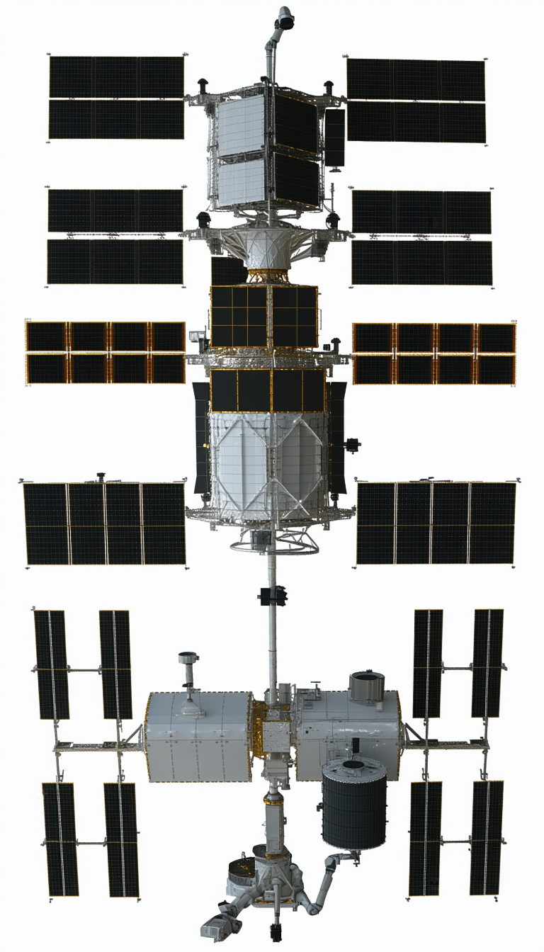 The Image Is A White And Black Illustration Of A Space Station