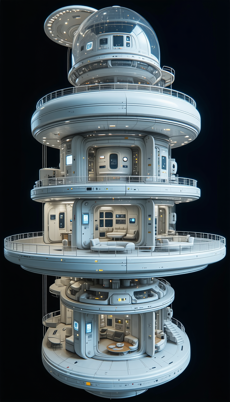 A Futuristic Space Station Is Shown In A Three-dimensional View