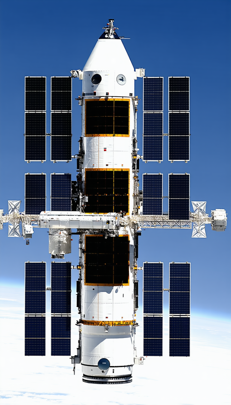A Large Space Station With A White And Yellow Exterior