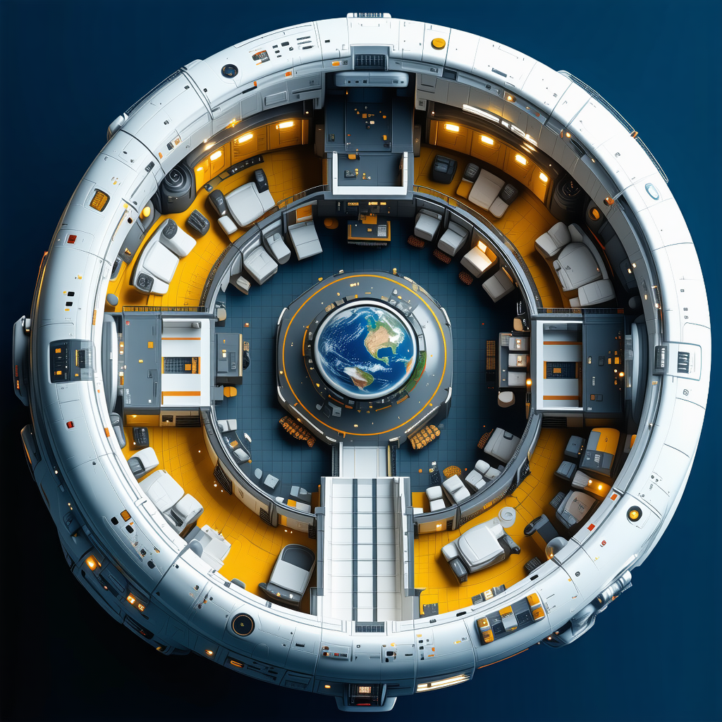 model space station, showcasing large