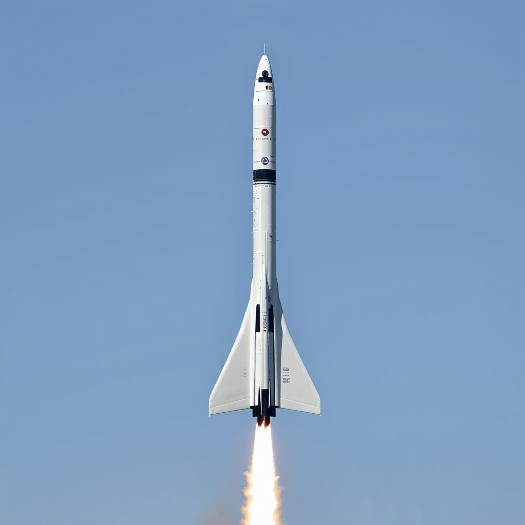 A Rocket Is Flying Through The Sky, Leaving A Trail Of Smoke Behind It