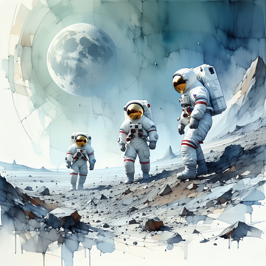 In The Image, There Are Three Astronauts Standing On A Rocky Surface, Possibly On The Moon