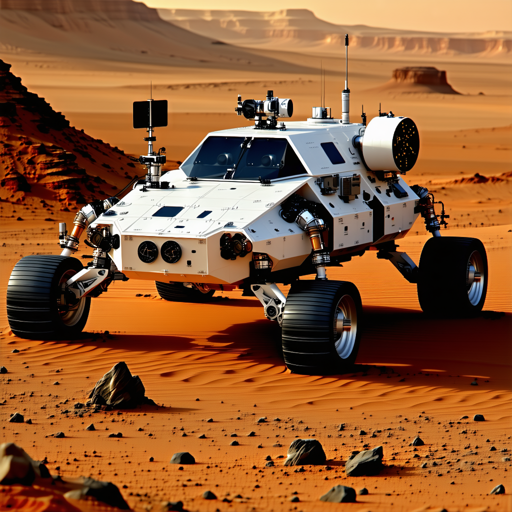 A White And Black Vehicle Is Driving On A Dirt Road