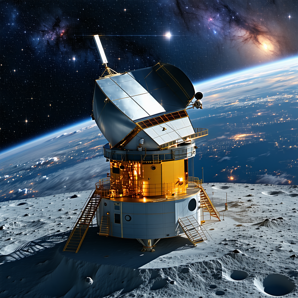 A Space Station, Likely A Satellite, Sitting On Top Of A Moon