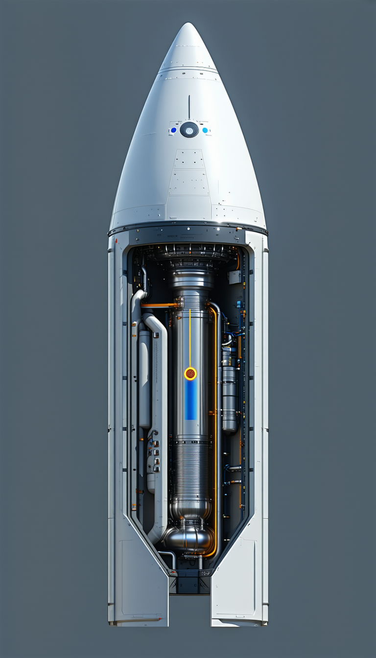 A Rocket Is Shown In A 3d Model, With Its Engine And Fuel Tanks Visible