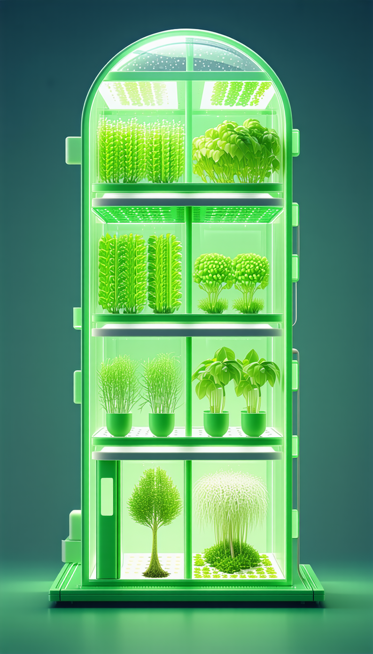 A Green Refrigerator Filled With Various Types Of Plants