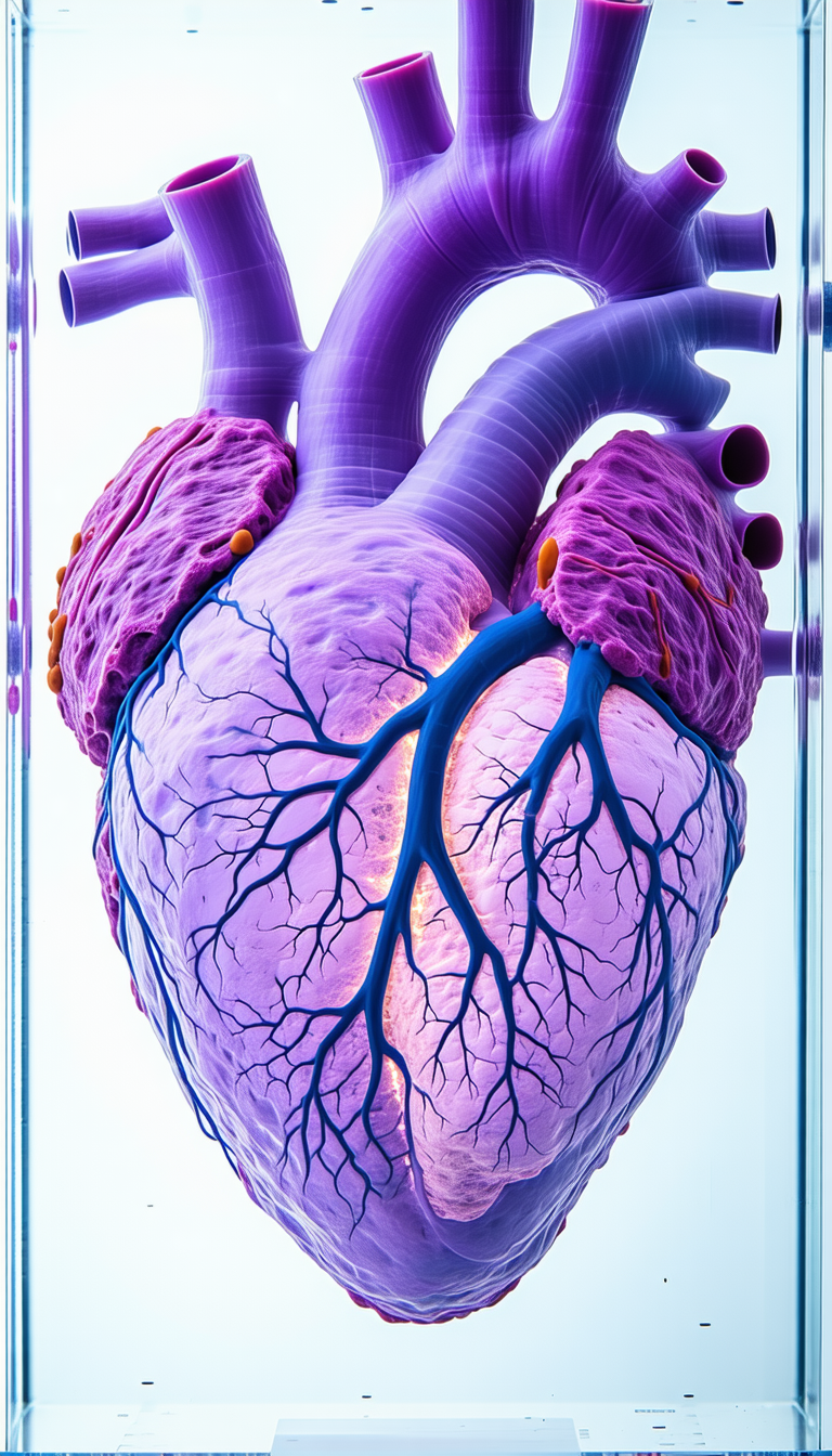 A Purple Heart Is Displayed In A Glass Case, Showcasing Its Intricate Veins And Arteries