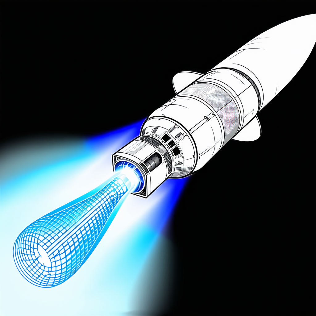 A Rocket Is Shown In A Cartoon Drawing, With A Blue Light Coming Out Of The Bottom Of It