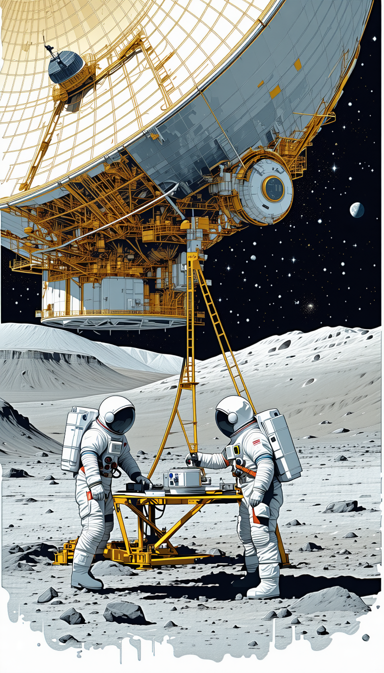 In The Image, There Are Two Astronauts Standing On The Moon, Wearing White Suits