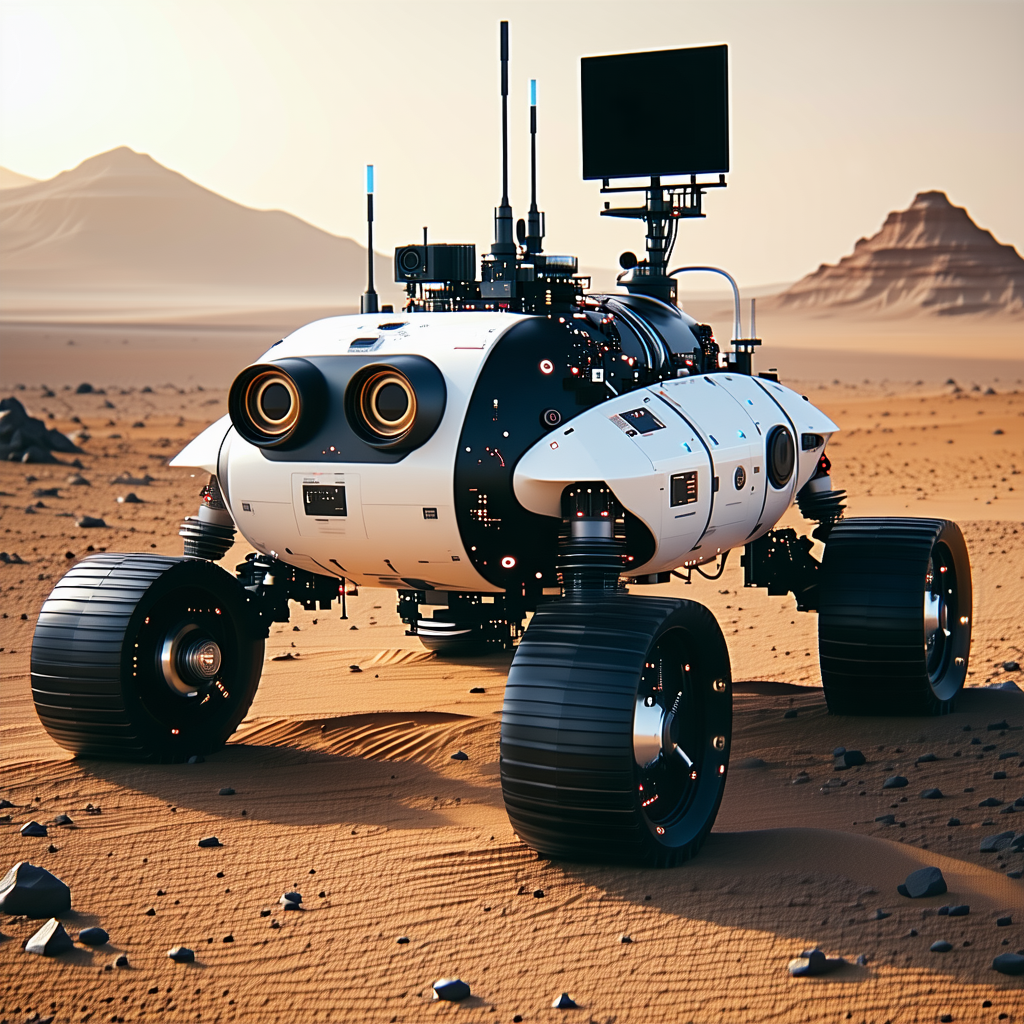 A Futuristic Vehicle Is Sitting On A Dirt Surface, With A Large Screen On The Front