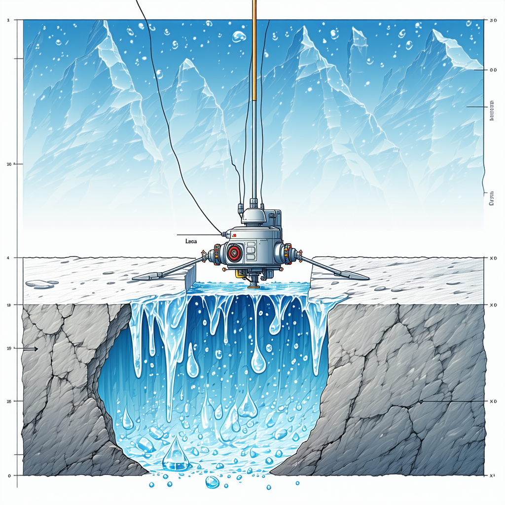 The Image Is A Cartoon Drawing Of A Submarine, Which Is Situated In A Frozen Area