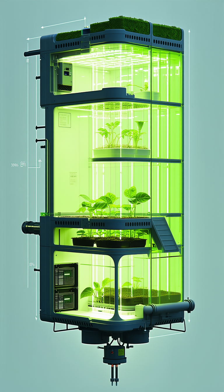 A Green, Multi-layered Plant Growth Chamber Filled With Various Plants