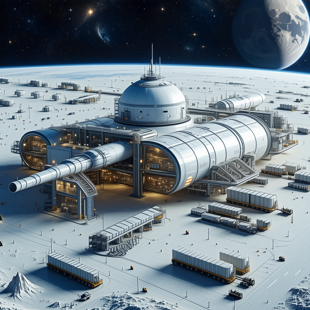 In The Image, There Is A Large, Futuristic Space Station With A Dome-shaped Structure