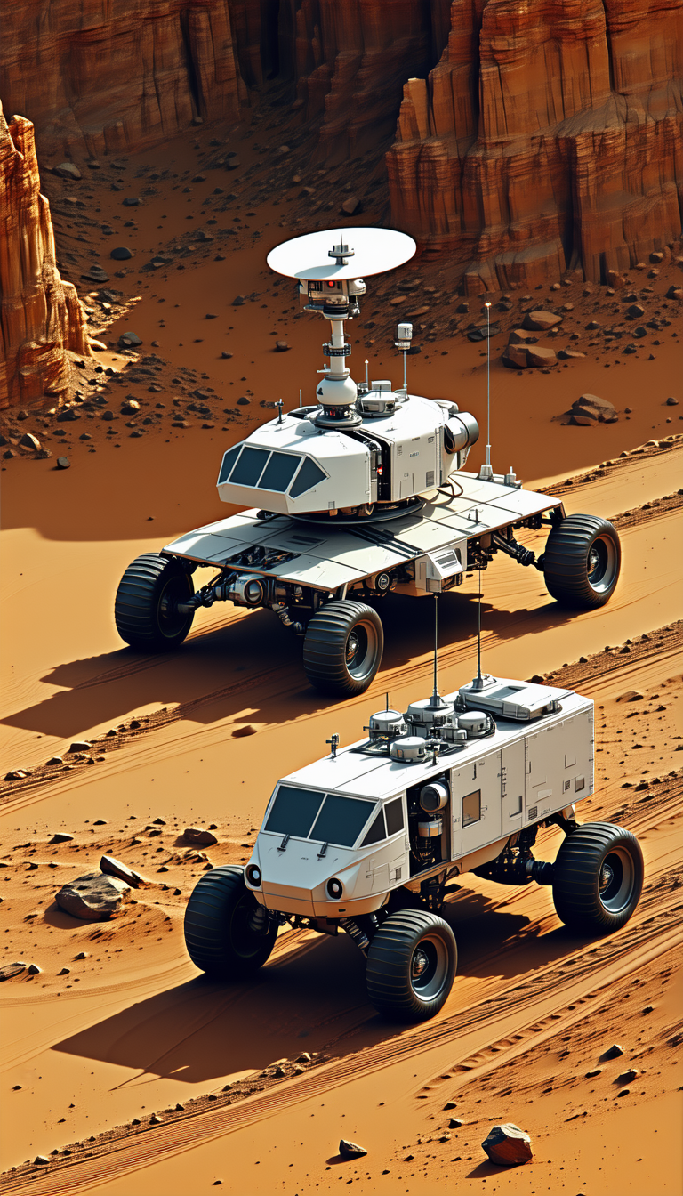 Two White Vehicles, Possibly Tanks Or Trucks, Parked On A Dirt Road