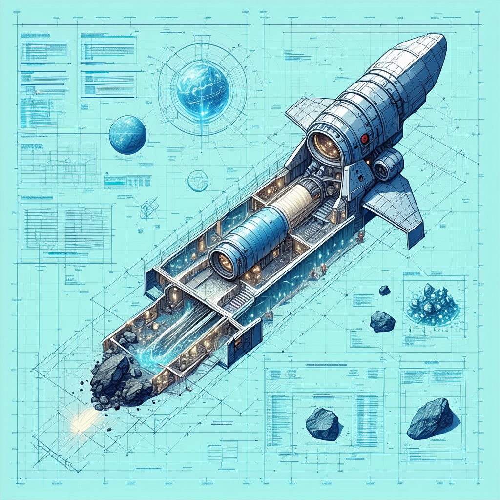 A Blue And White Space Ship Is Shown In A Detailed Drawing
