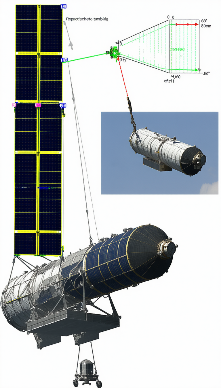 A Large Blue And White Cylinder Is Being Lifted By A Crane