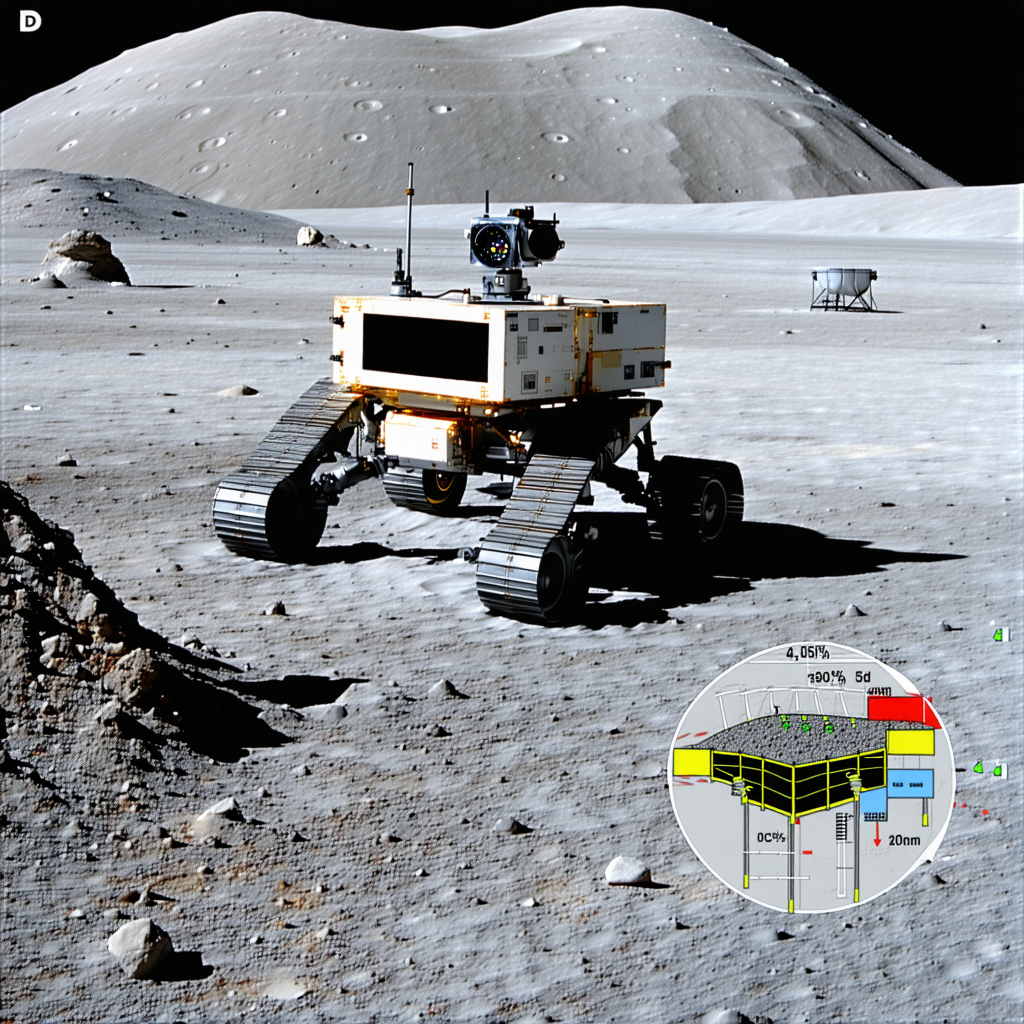 A Robotic Vehicle, Possibly A Rover, Parked On A Rocky Surface