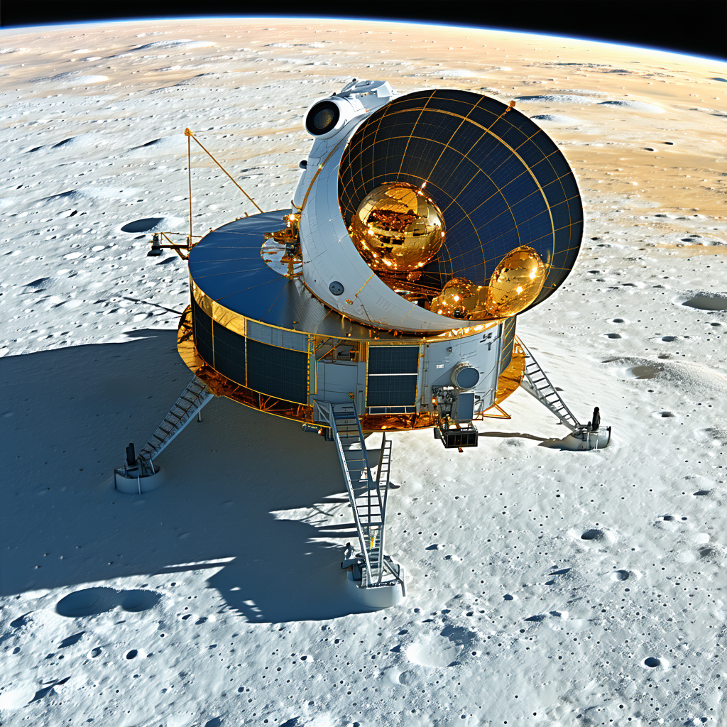 A Spacecraft On The Moon, With A Large Dome-shaped Structure On Top