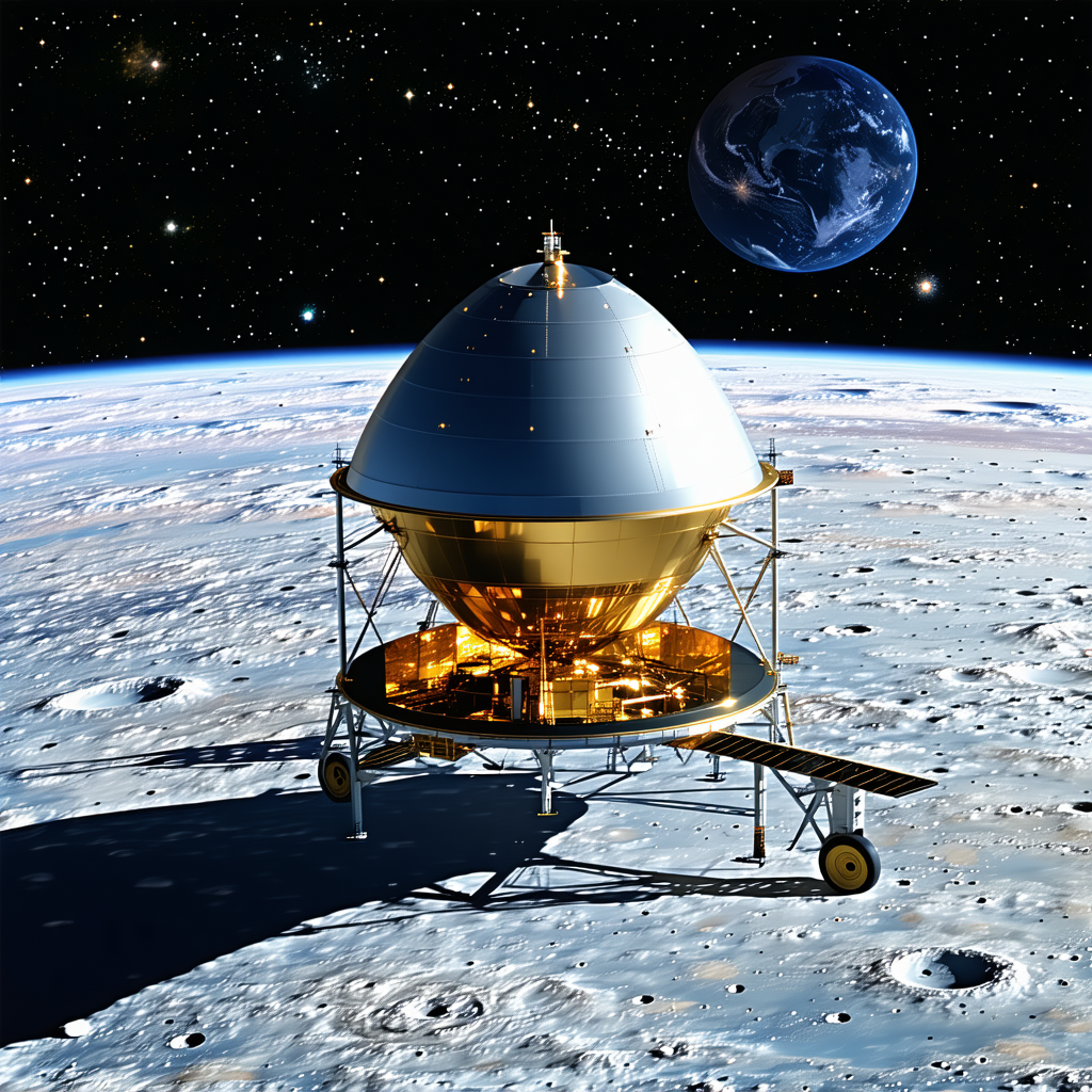 A Spacecraft On The Moon, With A Large Dome-shaped Structure On Top Of It