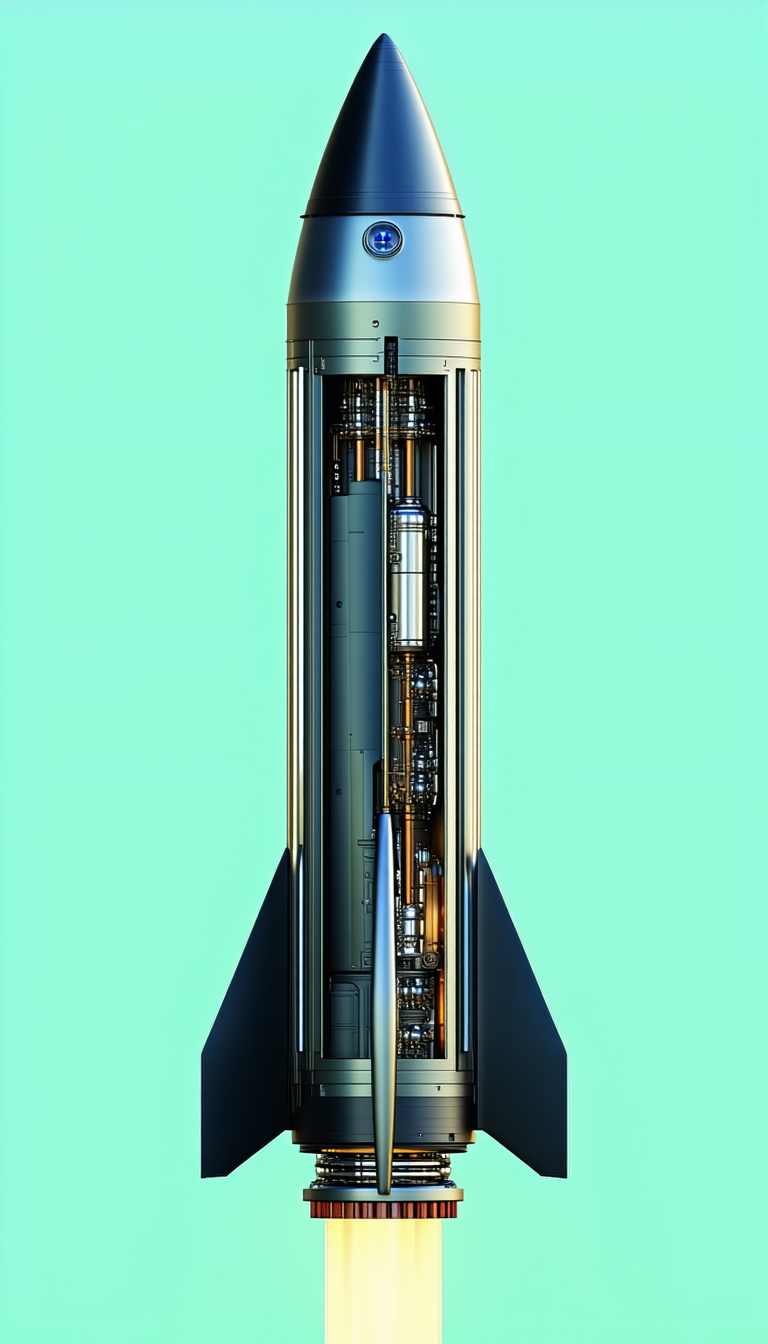 A Rocket Is Shown In A Close-up View, With Its Engine And Fuel Tanks Visible