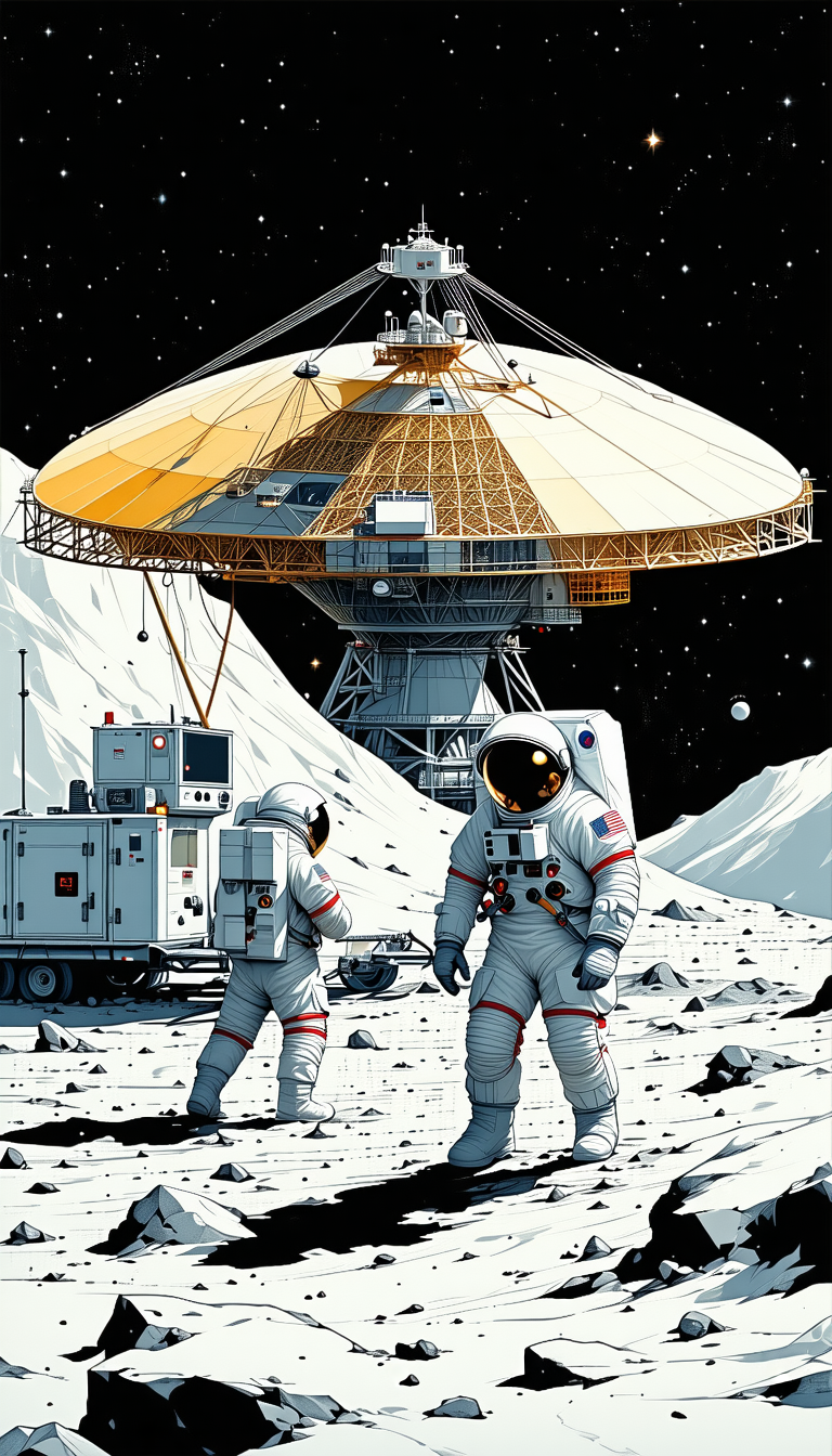 In The Image, There Are Two Astronauts Standing On The Moon, Wearing White Suits