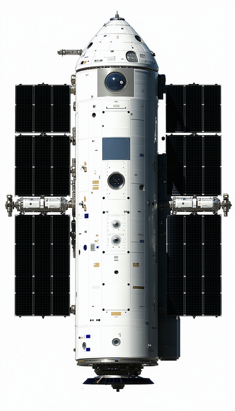 A White Spacecraft Is Shown In A White Background
