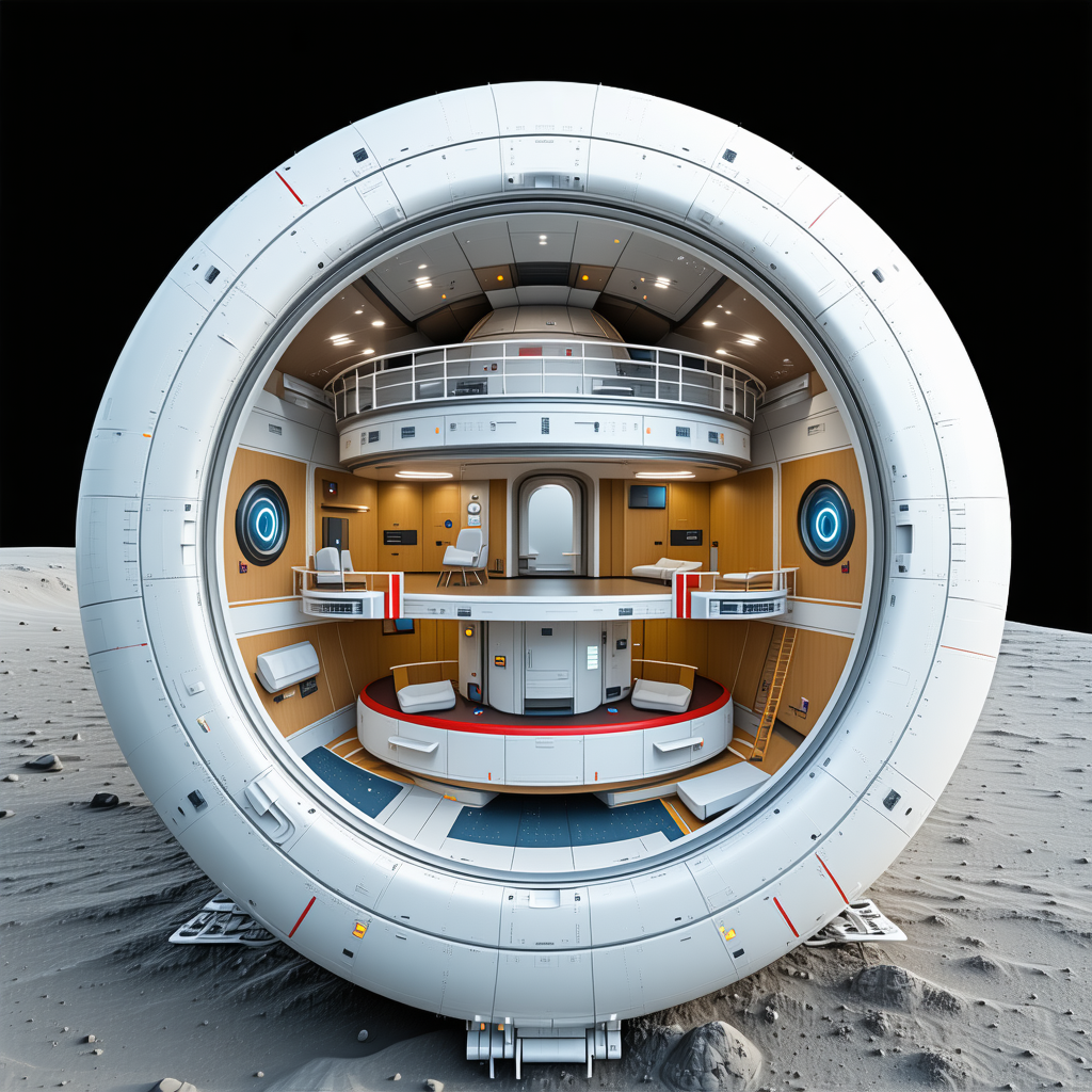 A Futuristic Space Station With A Large, Round, White Room At Its Center